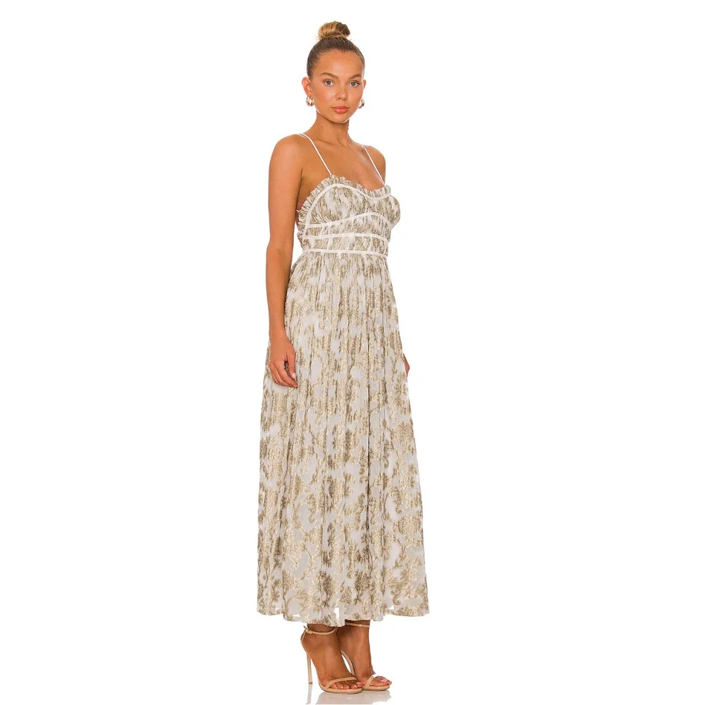 NEW FREE PEOPLE METALLIC GOLD CHARLIE BUSTIER MAXI DRESS SZ S